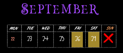 Dates & Hours of Operation in September